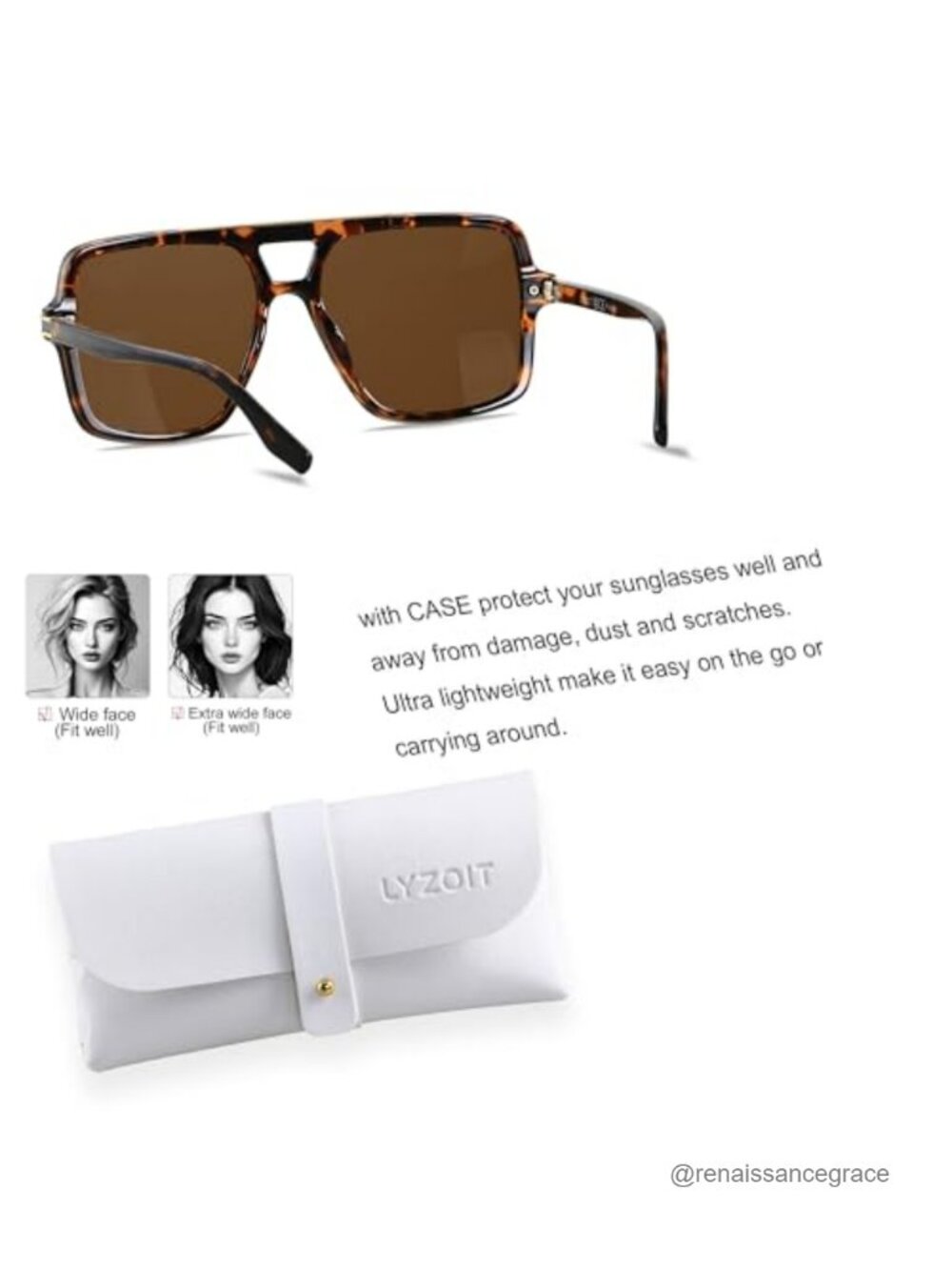 Oversized Square Polarized Sunglasses UV400 Extra Large Womens